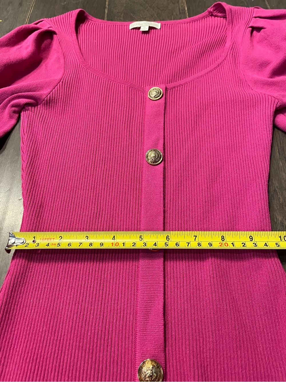 Flying Tomato Knit Holding It Down Sweater Mini Dress Hot Pink Puff Sleeve M - Picture 6 of 9